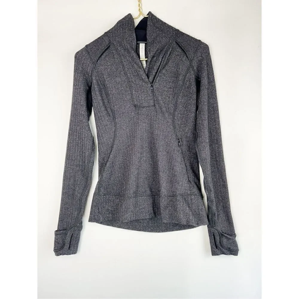 Lululemon Women's Charcoal Black Think Fast Pullover Hoodie Sweatshirt Size 4